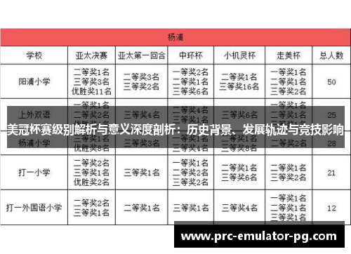 美冠杯赛级别解析与意义深度剖析：历史背景、发展轨迹与竞技影响